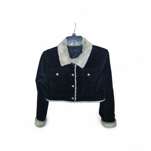 Chic Jeans Black & Cream Crop Bomber Jacket